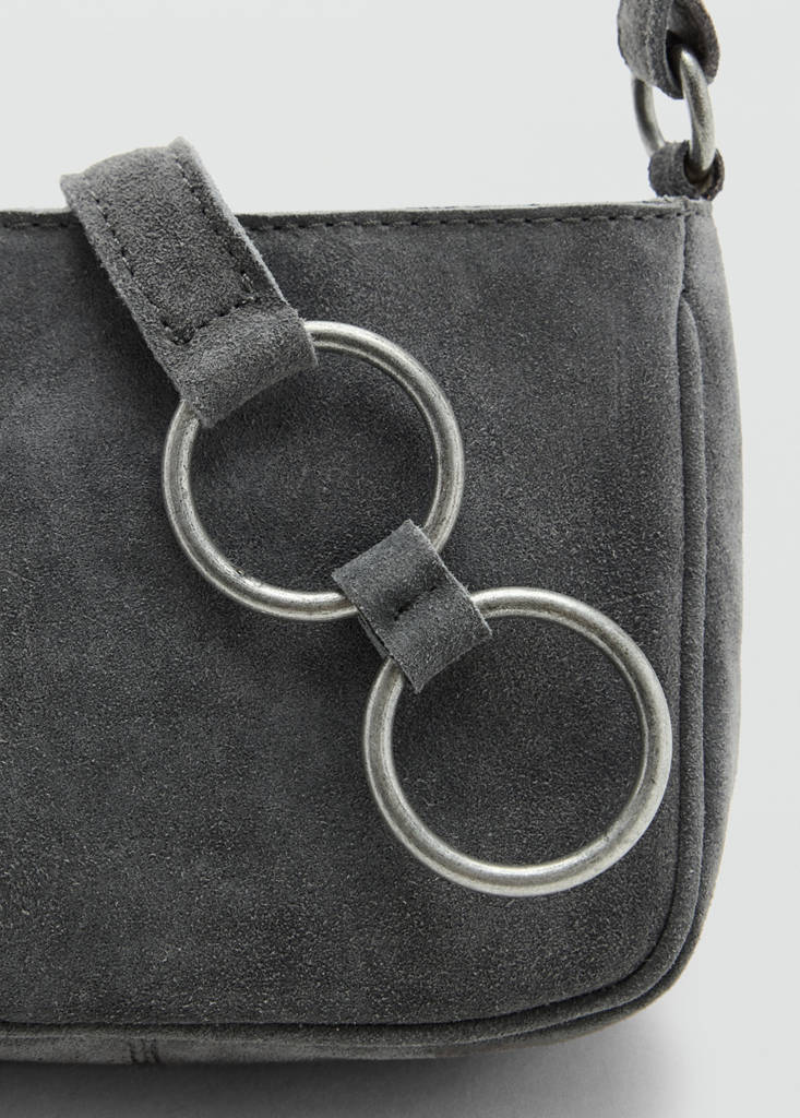 Leather crossbody bag with hoops — Grey