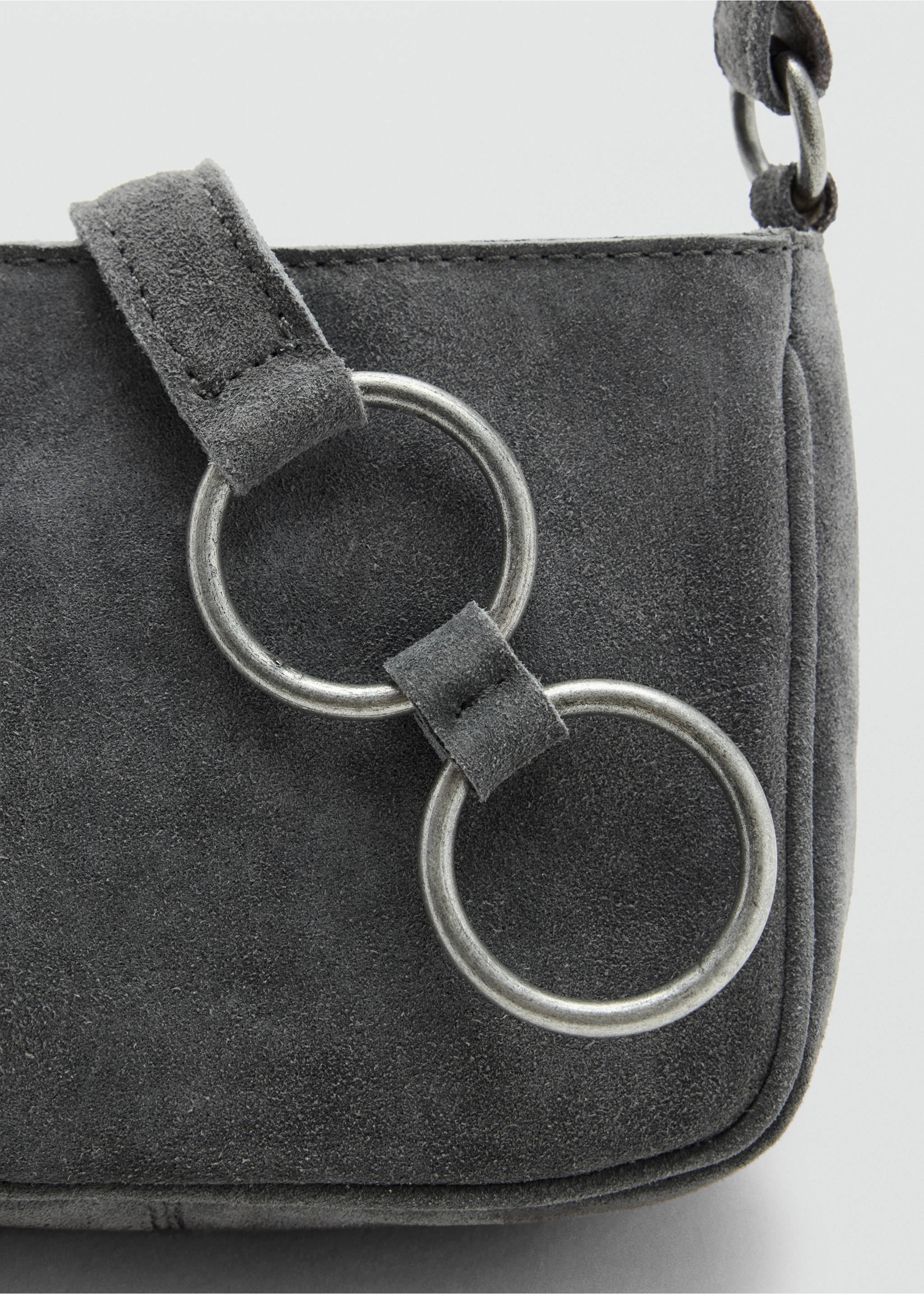 Leather crossbody bag with hoops - Details of the article 1, Grey. Ref: 37034423-00.