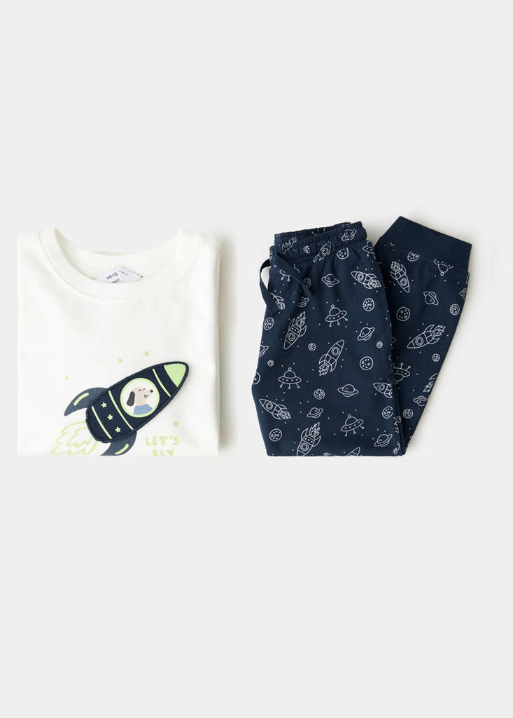 Space printed long pyjamas — Dark Navy