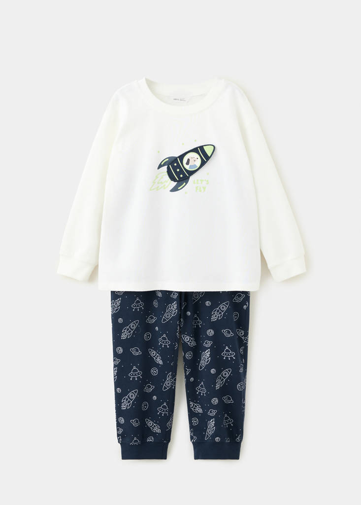Space printed long pyjamas — Dark Navy