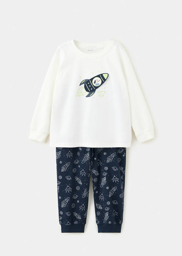 Space printed long pyjamas — Dark Navy