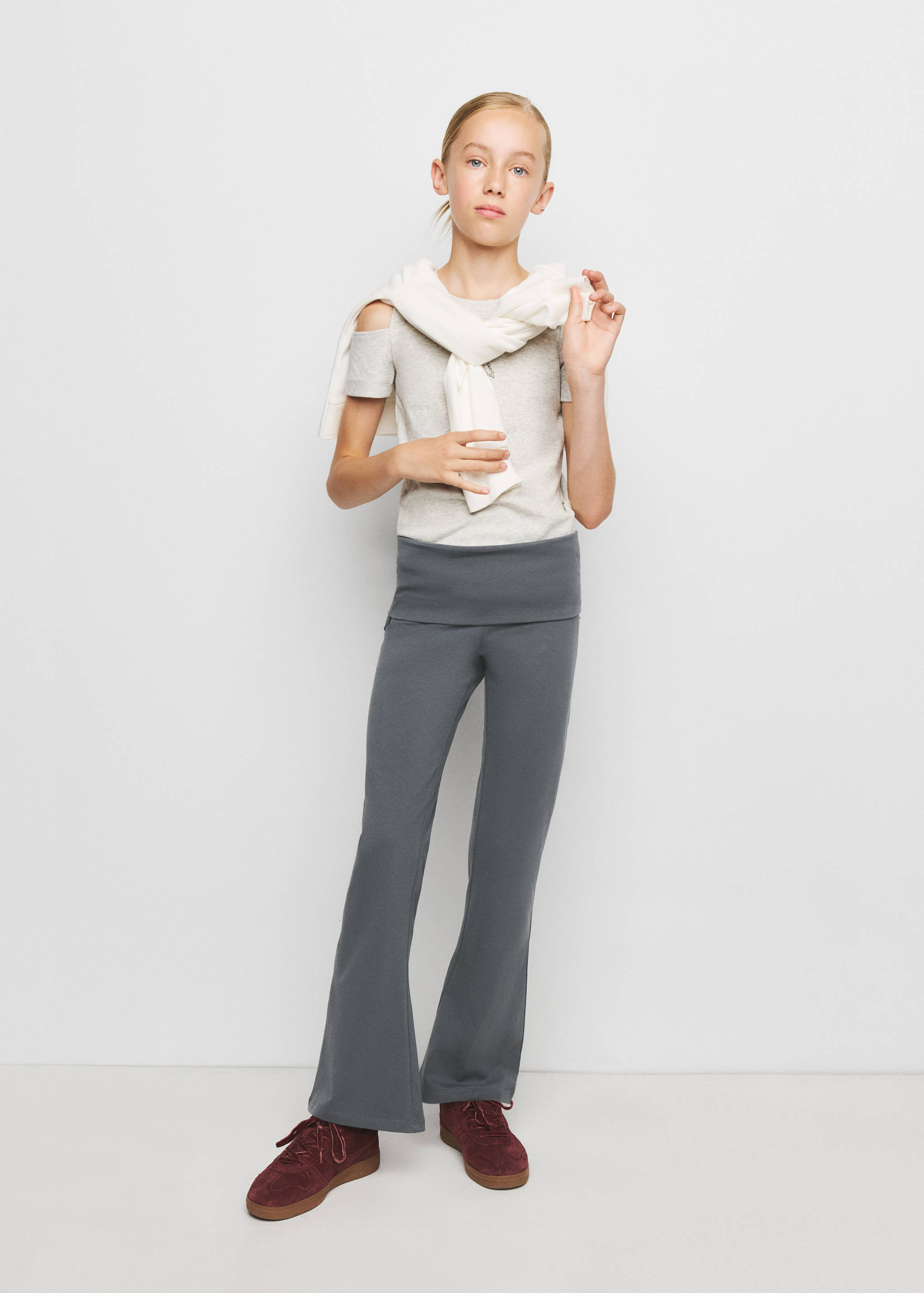 Cotton roll-over waistband leggings - General plane