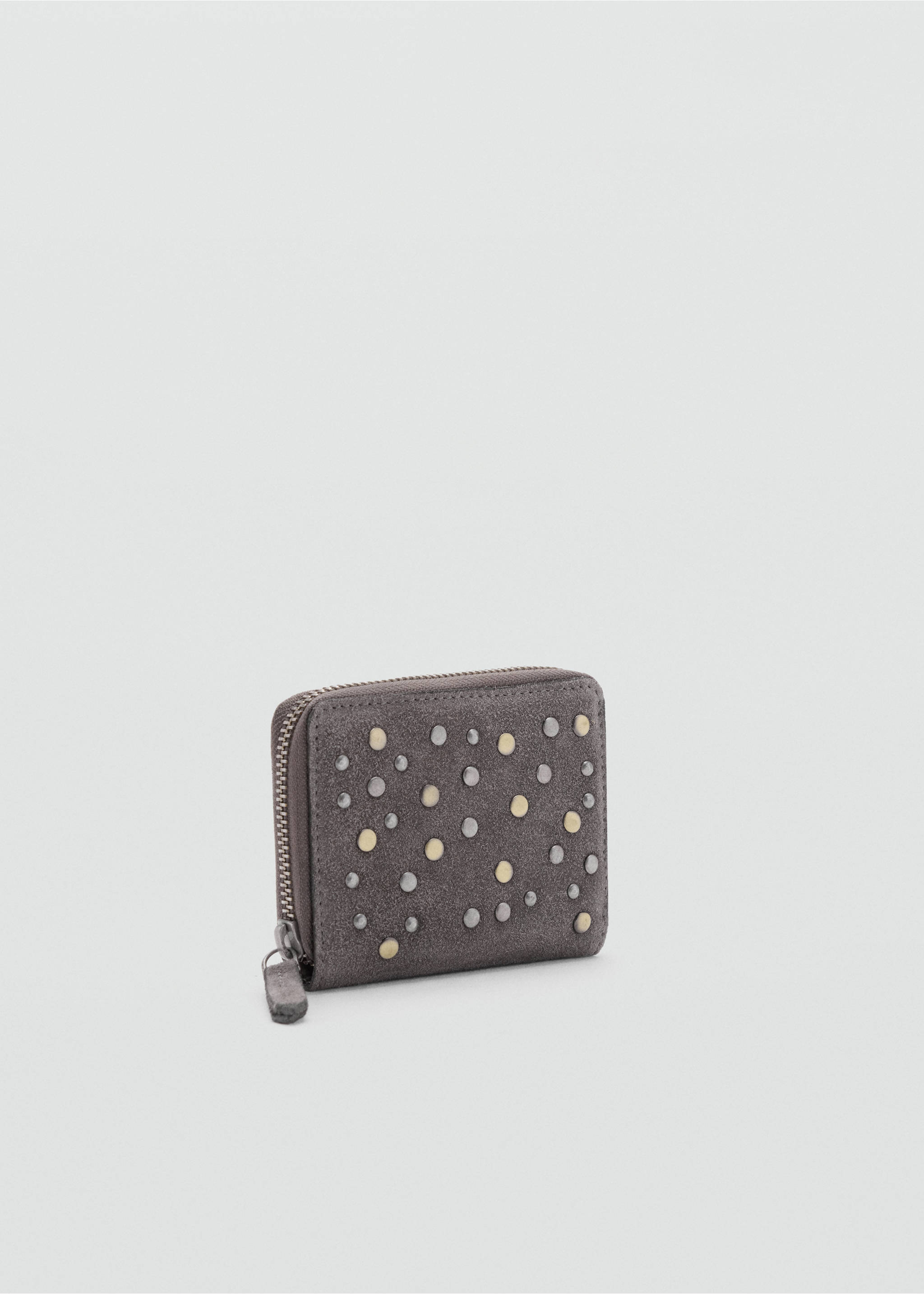 Grey wallet with an all-around zip and scattered metallic studs., Grey. Ref: 37034431-00.
