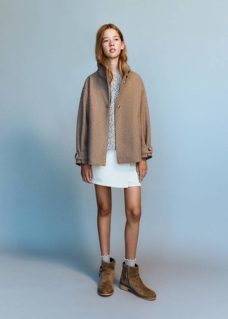 Funnel neck wool coat — Medium Brown