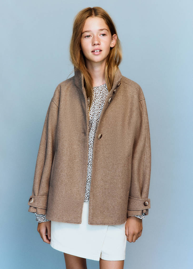 Funnel neck wool coat — Medium Brown