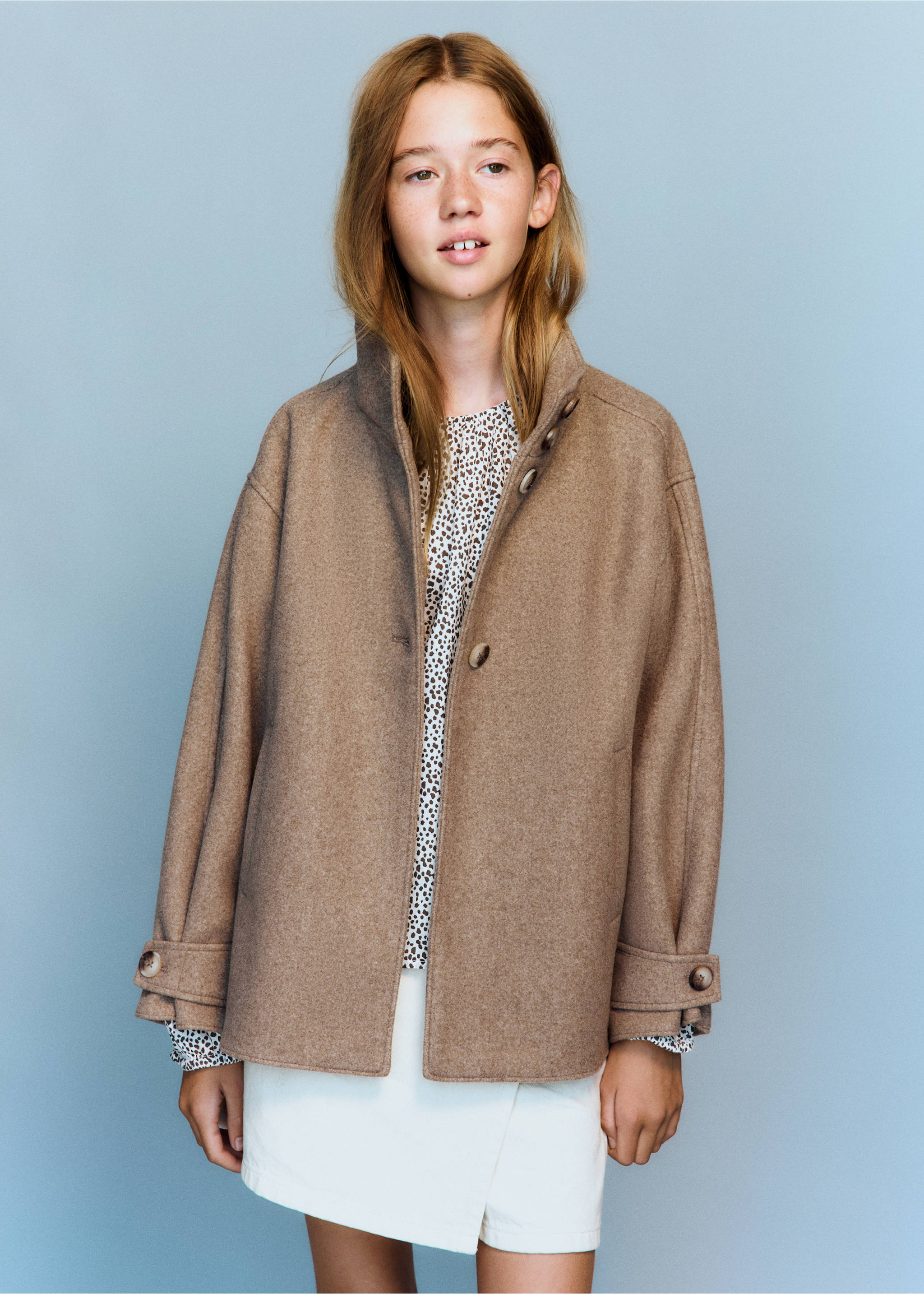 Funnel neck wool coat - Medium plane, Medium Brown. Ref: 37034432-00.