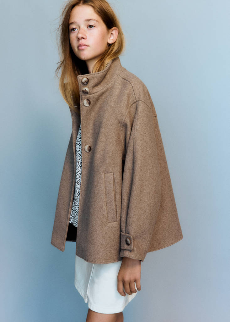 Funnel neck wool coat — Medium Brown