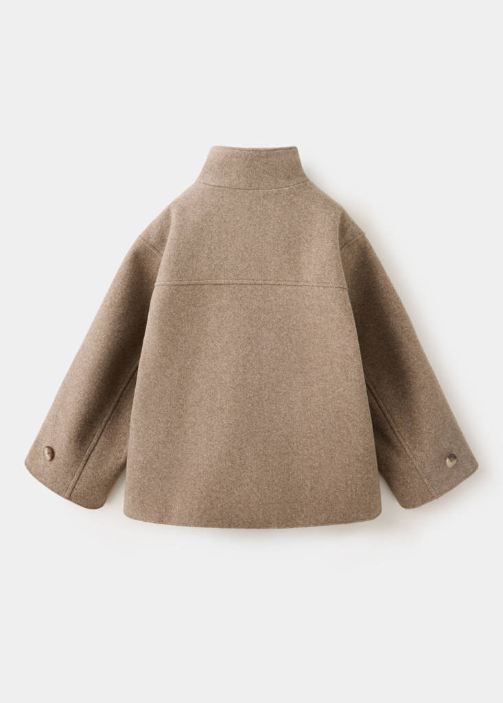 Funnel neck wool coat — Medium Brown