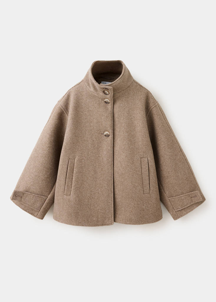 Funnel neck wool coat — Medium Brown