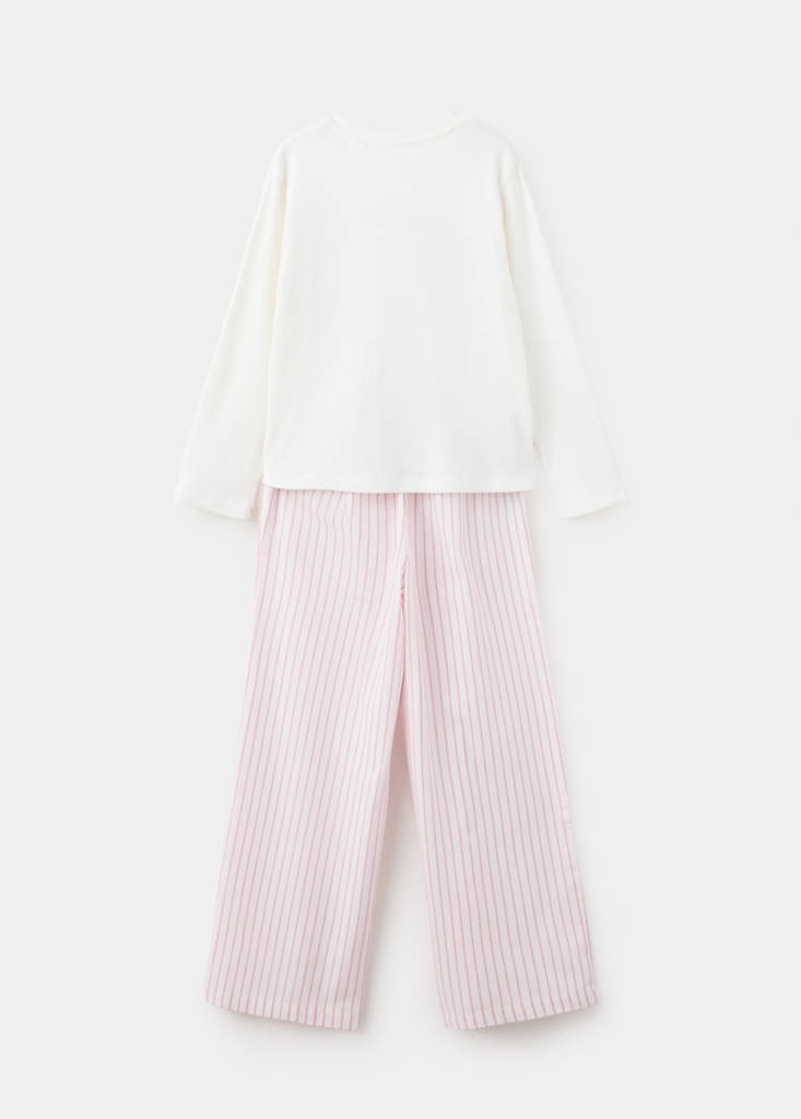 Full cotton pyjama set with text — Off White
