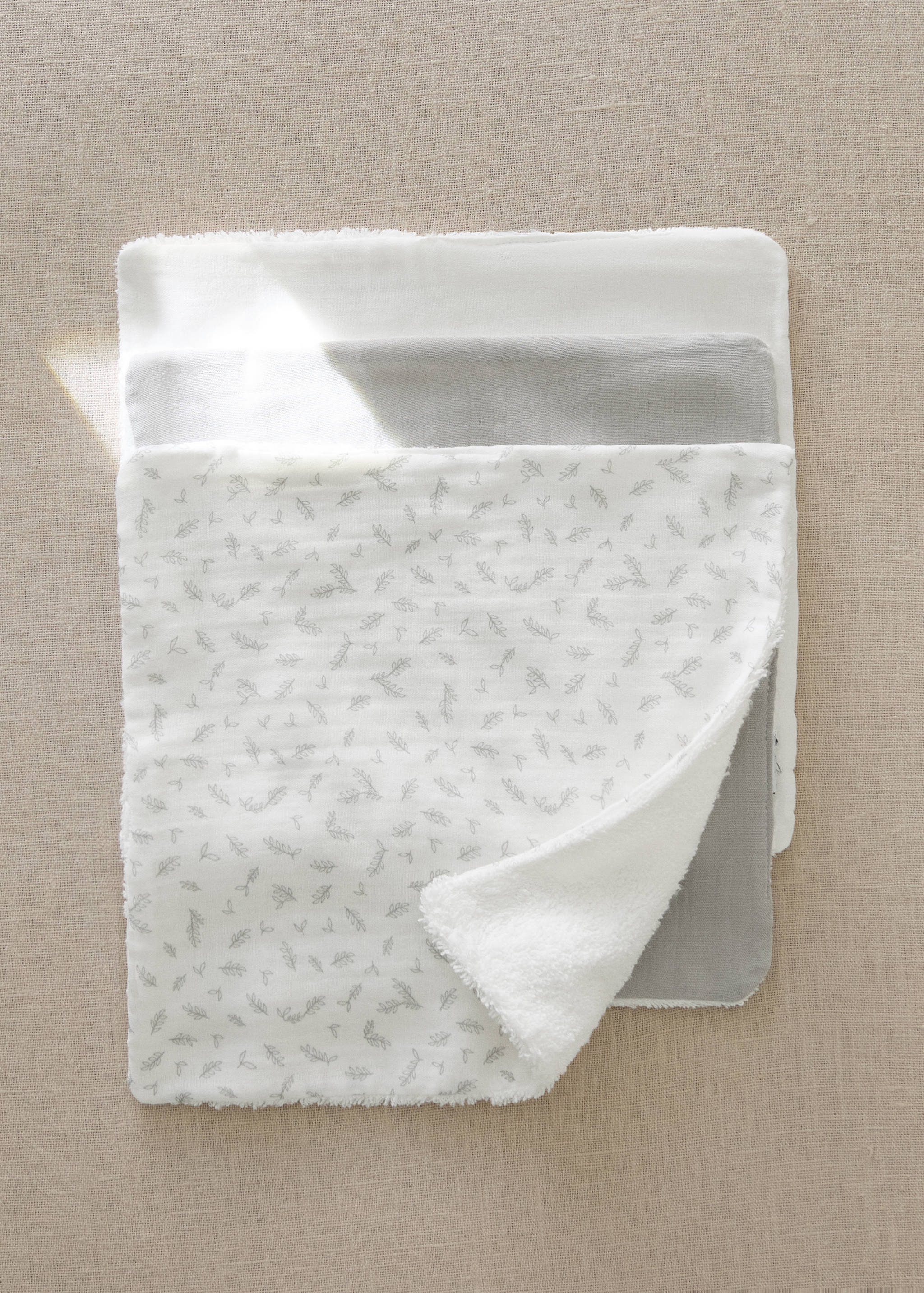 Set of 3 cotton baby blankets with leaf print - General plane