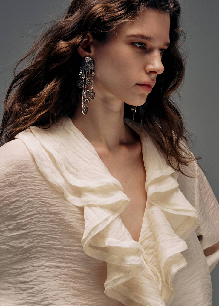 Ruffled lyocell blouse — Ecru