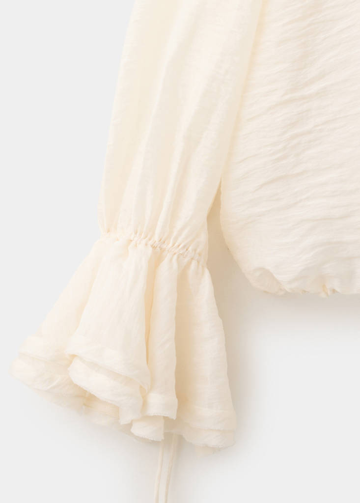 Ruffled lyocell blouse — Ecru