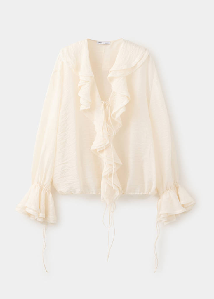 Ruffled lyocell blouse — Ecru