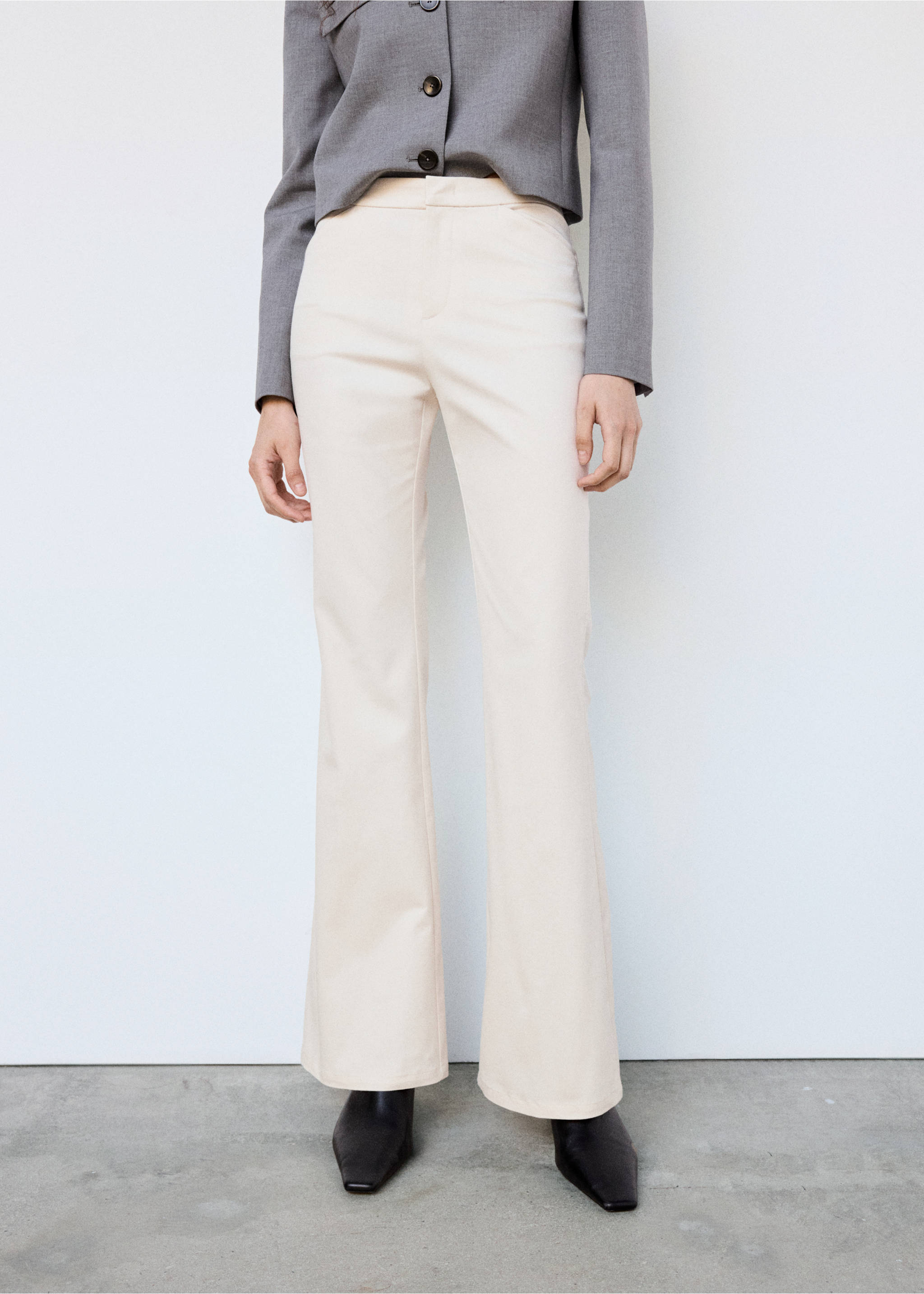 High-waisted flared trousers - Details of the article 1, Ecru. Ref: 37034474-00.