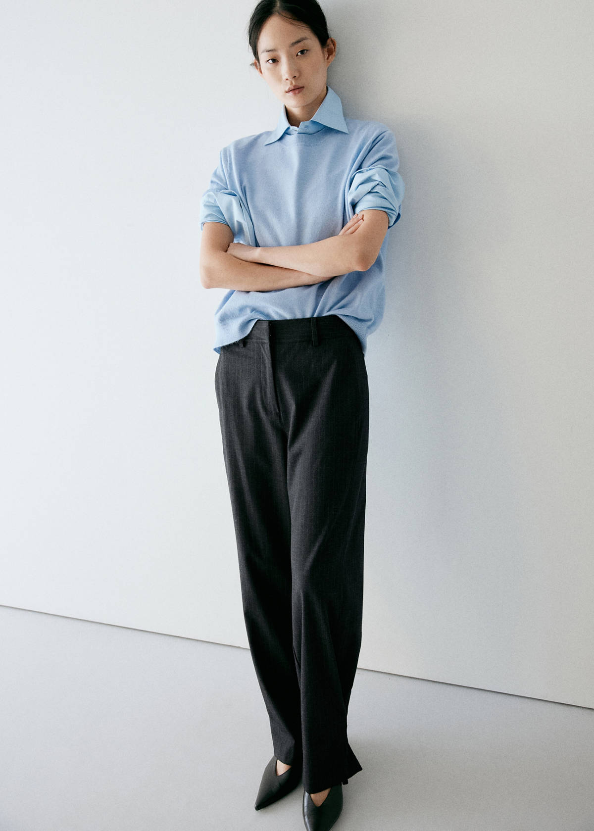 Adjustable-hem pinstripe trousers — Grey