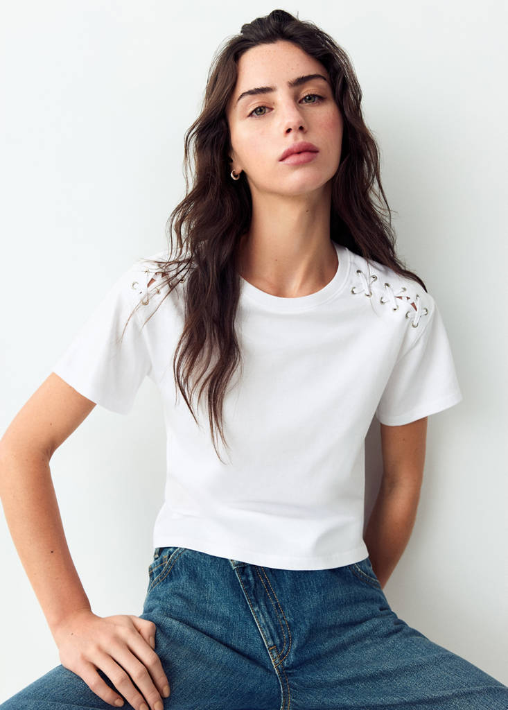 Fitted T-shirt with crisscross lacing — Off White