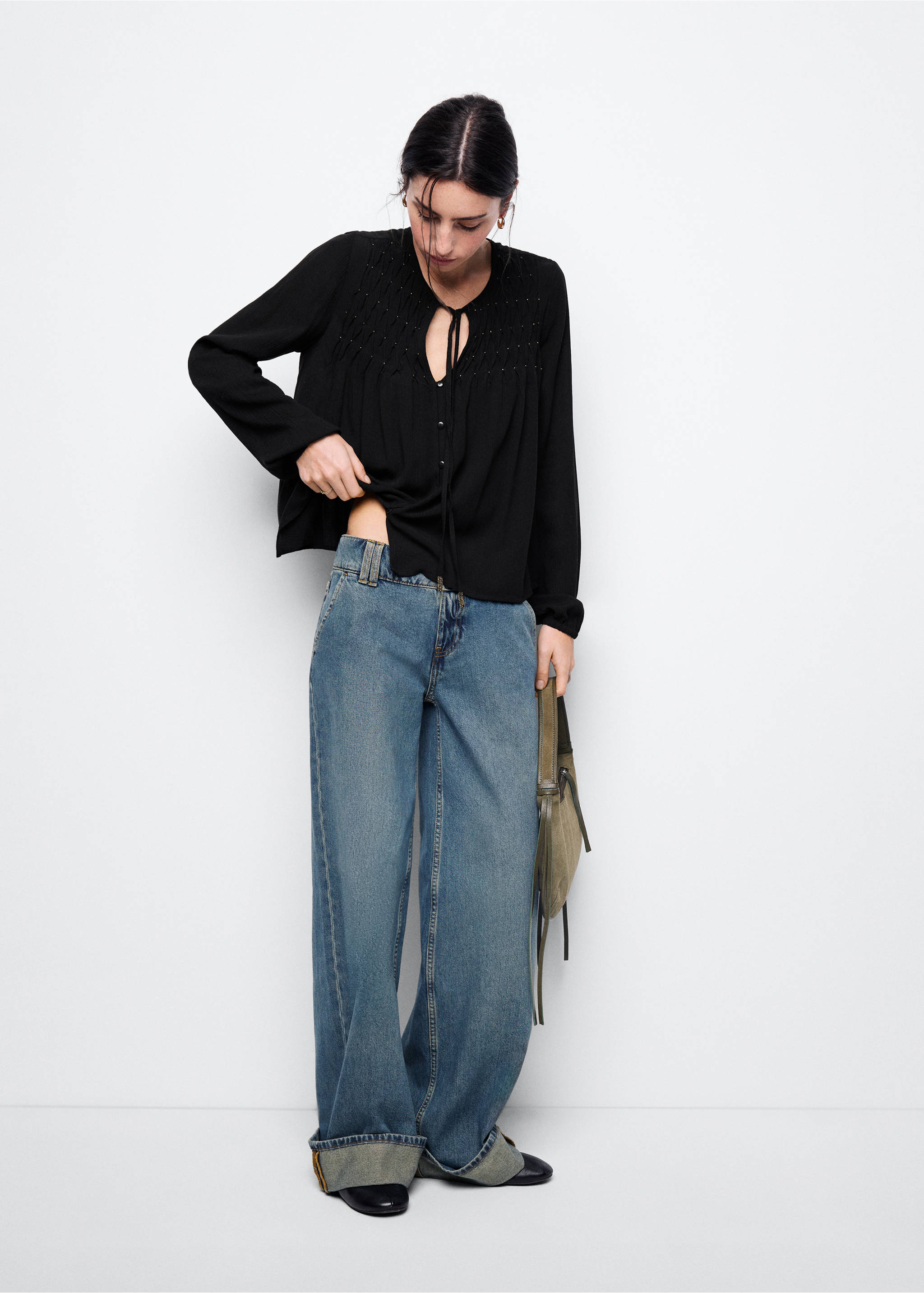 Fluid blouse with metallic details - General plane, Black. Ref: 37034783-00.