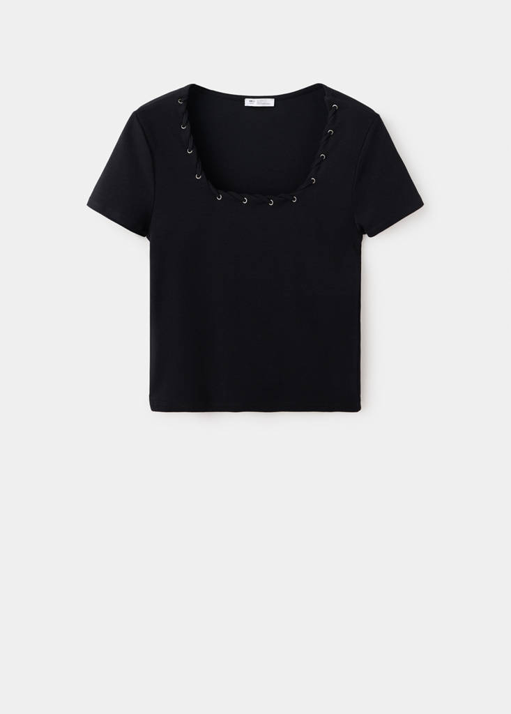 Short-sleeve T-shirt with eyelets — Black