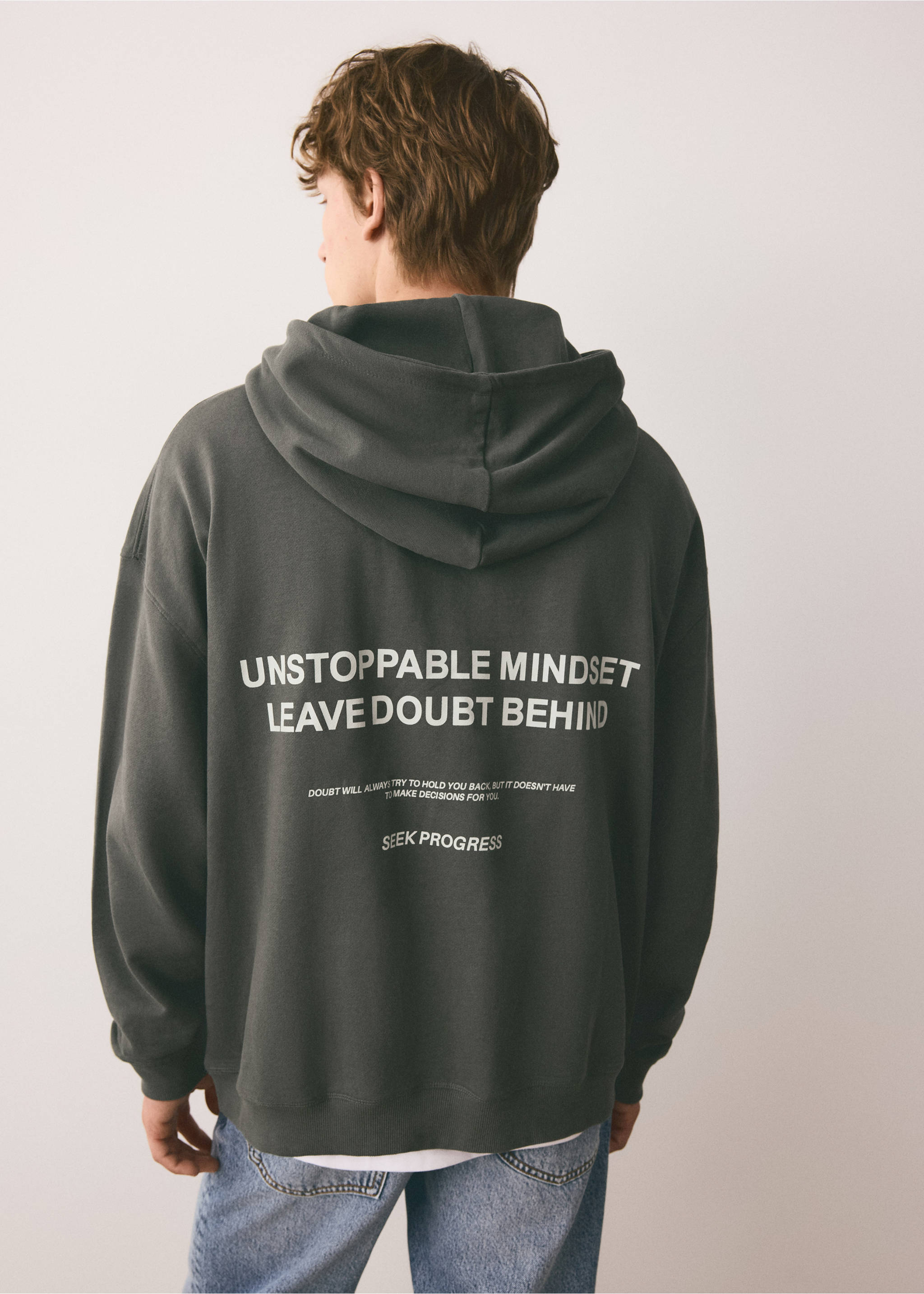 Hoodie cotton sweatshirt - Reverse of the article, Dark Green. Ref: 37034792-00.
