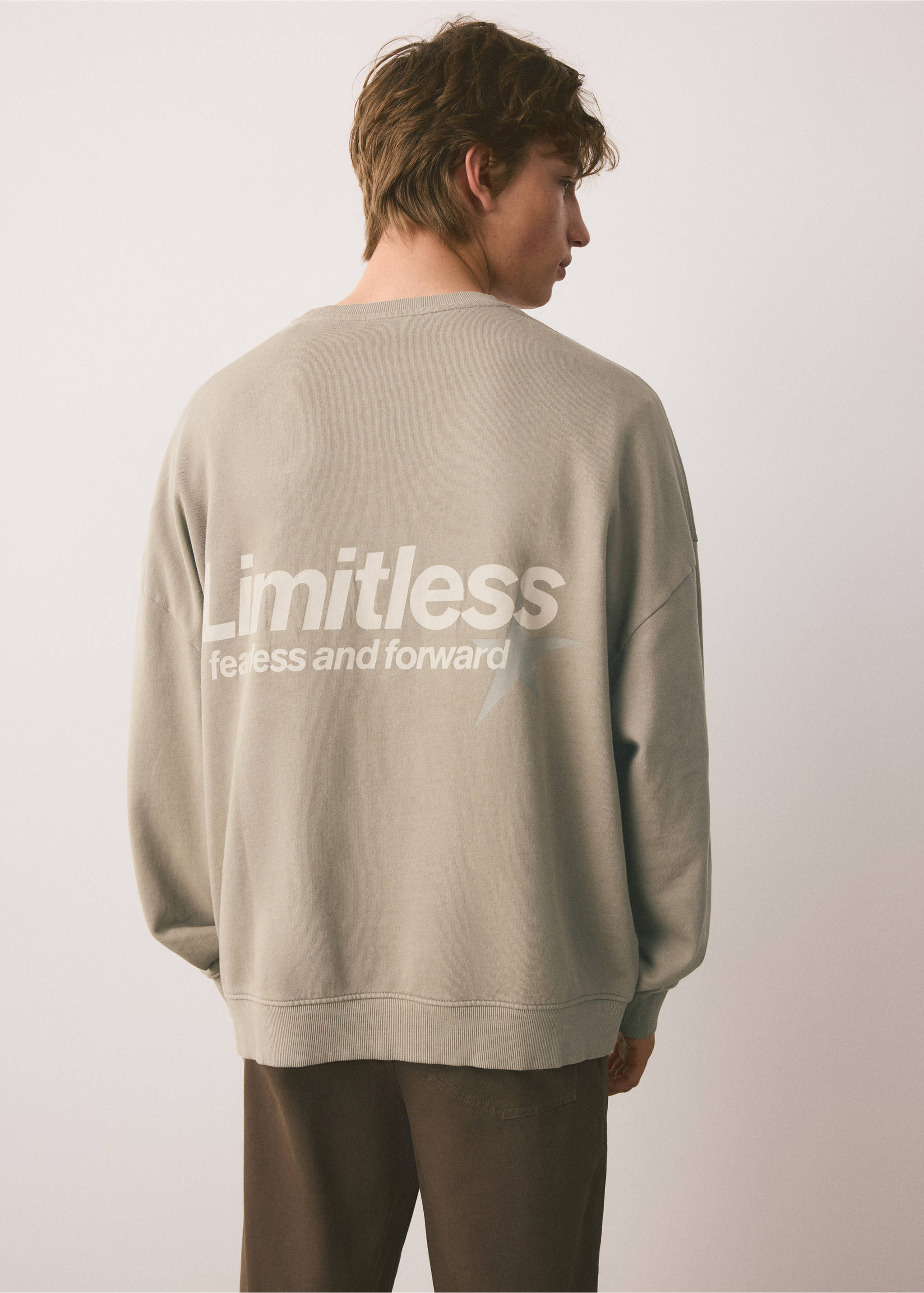 Printed sweatshirt 100% cotton - Reverse of the article, Medium Brown. Ref: 37034793-00.
