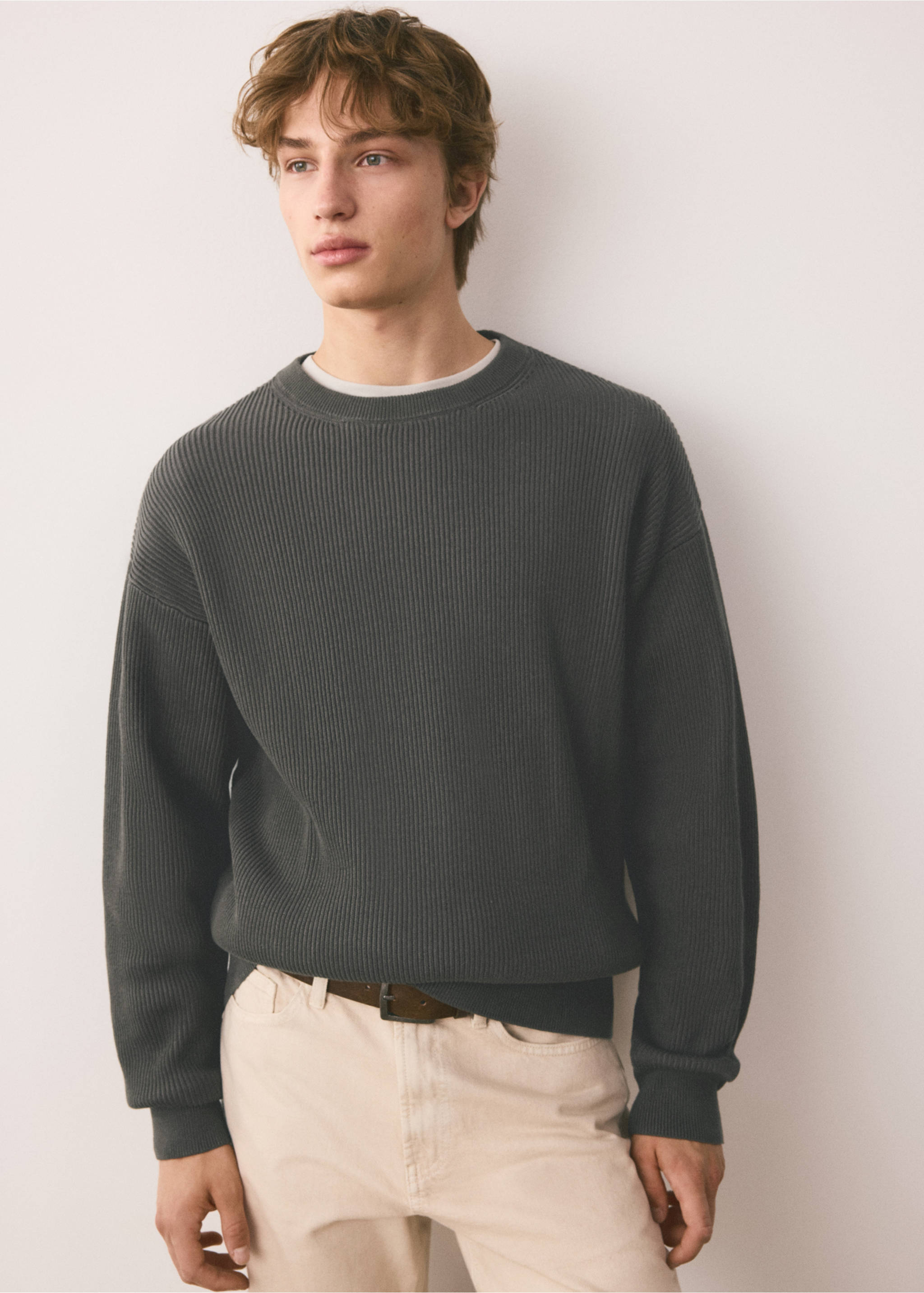 Ribbed cotton knit jersey - Medium plane, Charcoal. Ref: 37034794-00.