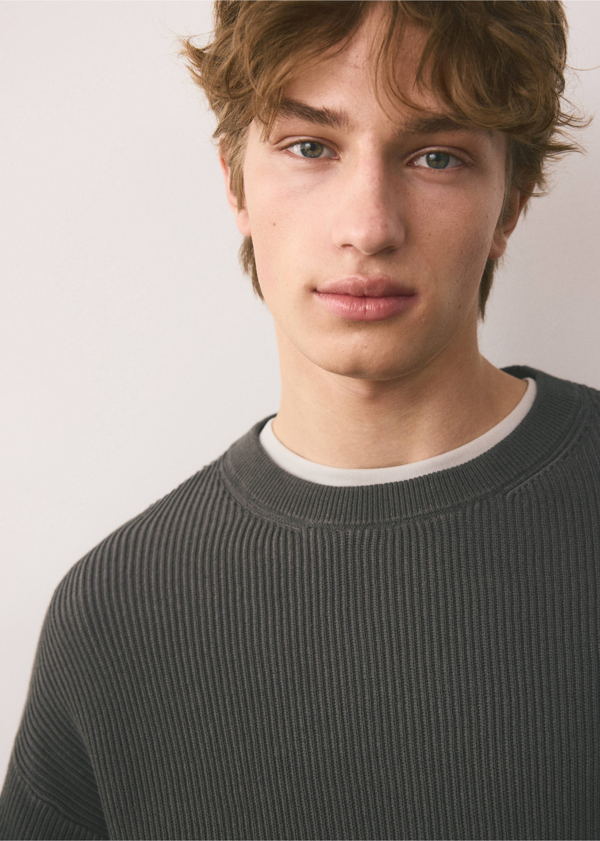 Ribbed cotton knit jersey - Details of the article 1, Charcoal. Ref: 37034794-00.