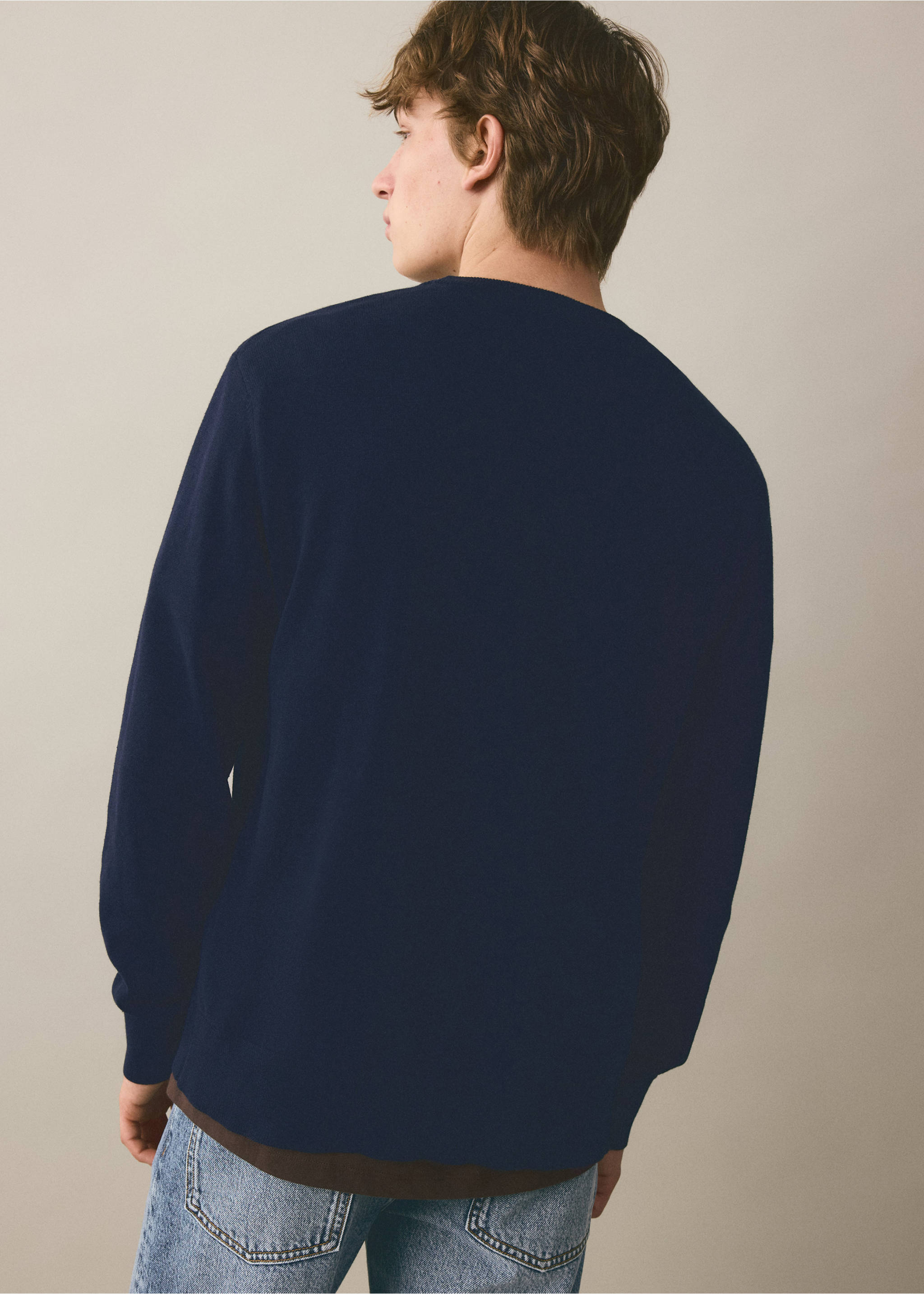 Knitted cotton sweater - Reverse of the article, Navy. Ref: 37034795-00.