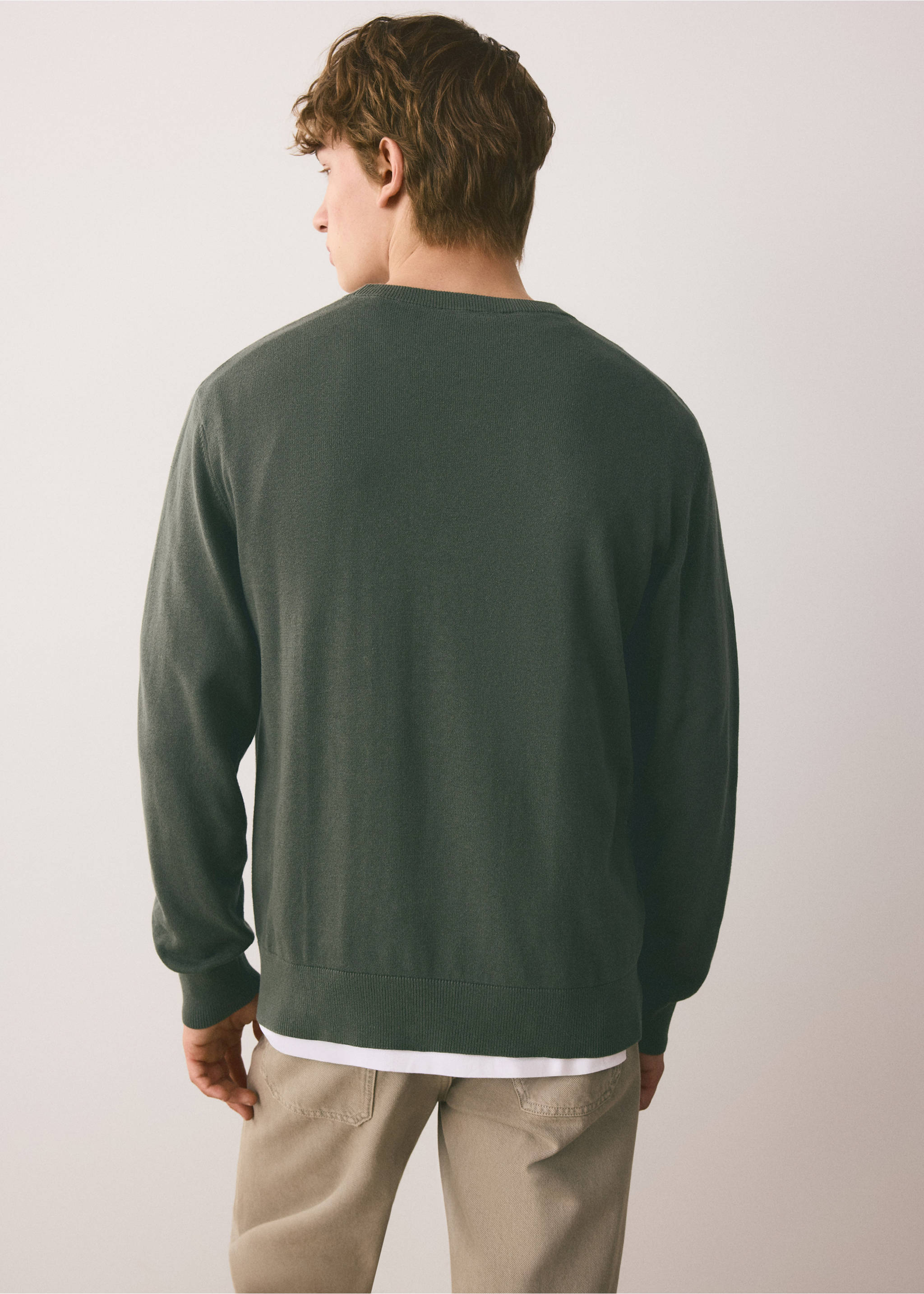 Knitted cotton sweater - Reverse of the article, Green. Ref: 37034796-00.