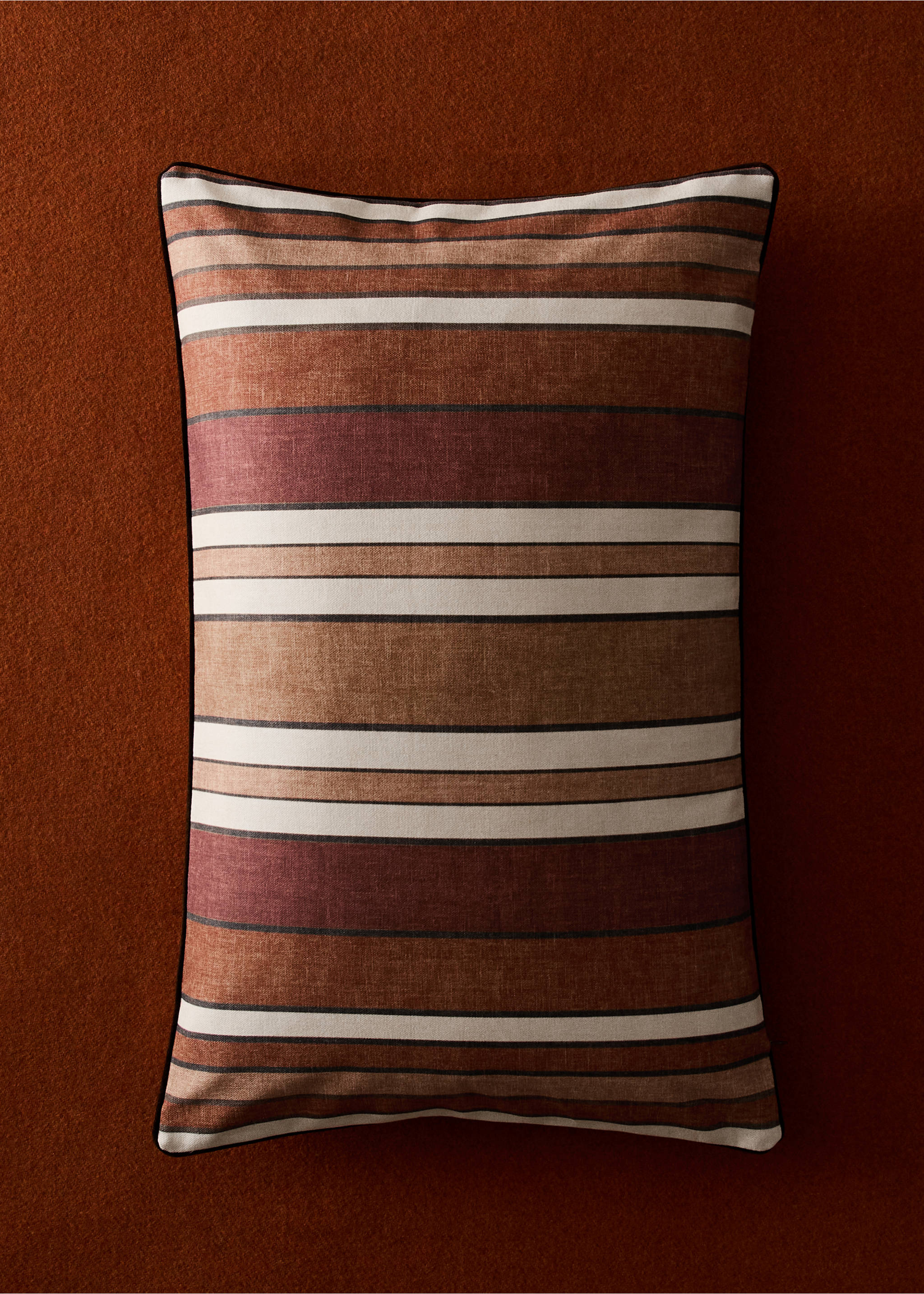 Suede-effect striped cushion cover 40 x 60 cm - General plane, Russet. Ref: 37034802-00.