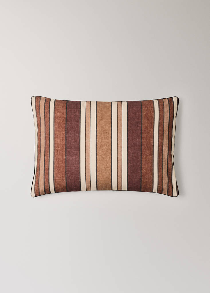 Suede-effect striped cushion cover 40 x 60 cm — Russet