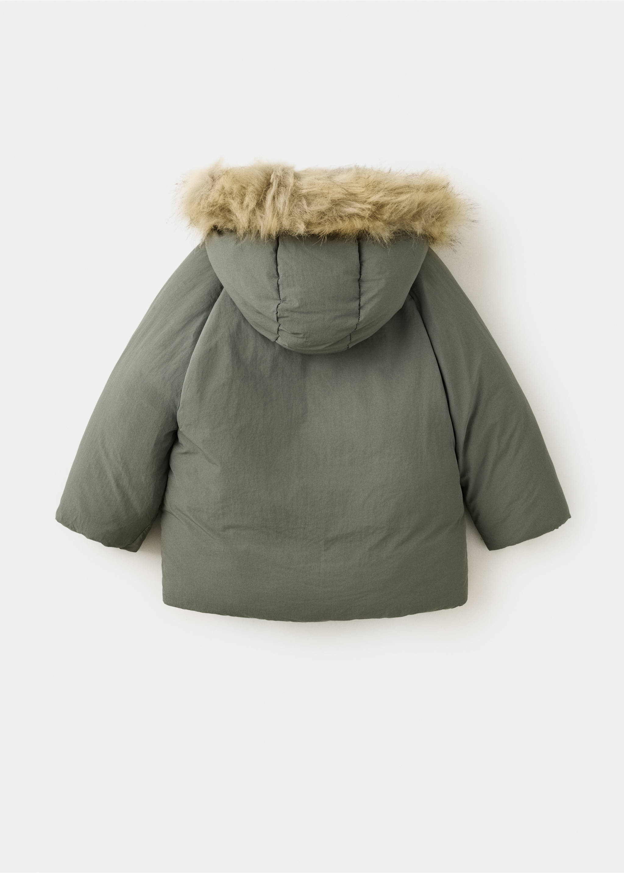 Back view of a green kids' anorak with a faux-fur trimmed hood., Green. Ref: 37035151-00.
