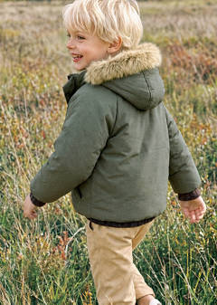 Puffer coat with fur-effect hood — Green 3