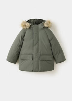 Puffer coat with fur-effect hood — Green 2