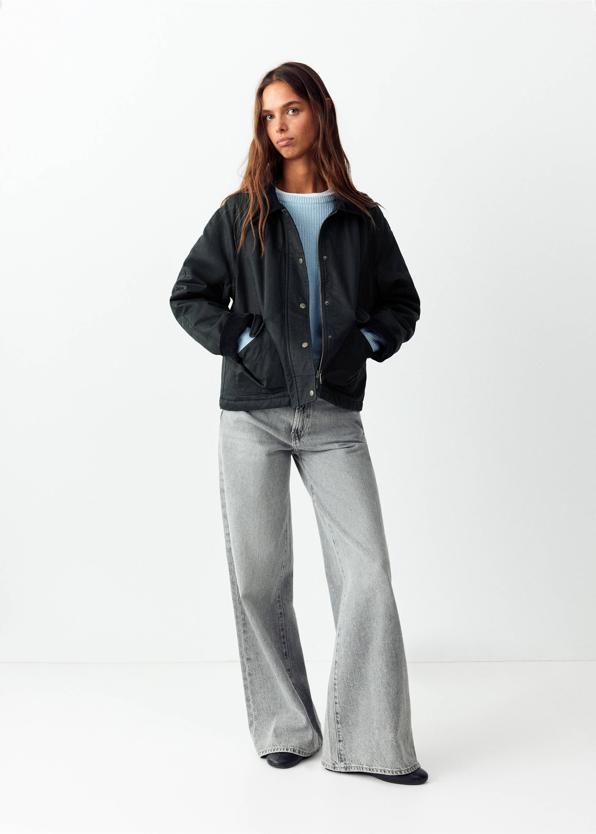 Oversized parka with corduroy collar - General plane, Navy. Ref: 37035152-00.