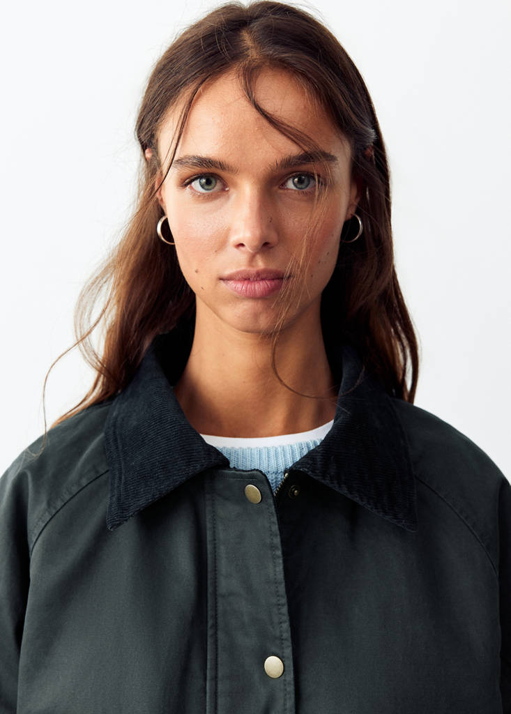 Parka with corduroy collar — Navy