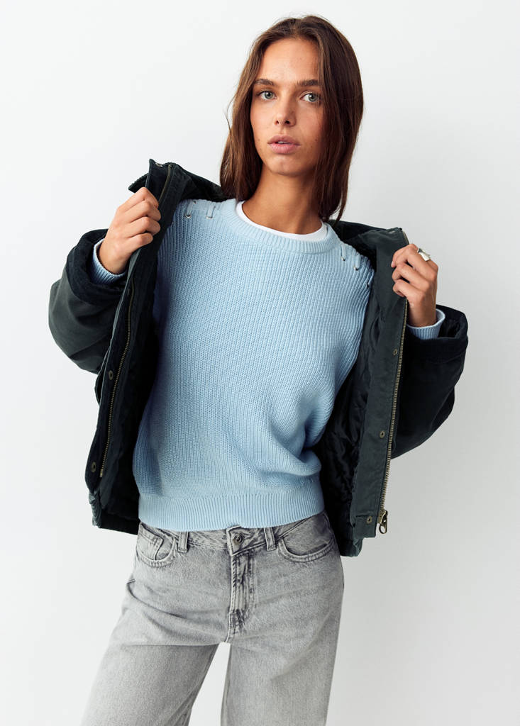 Parka with corduroy collar — Navy