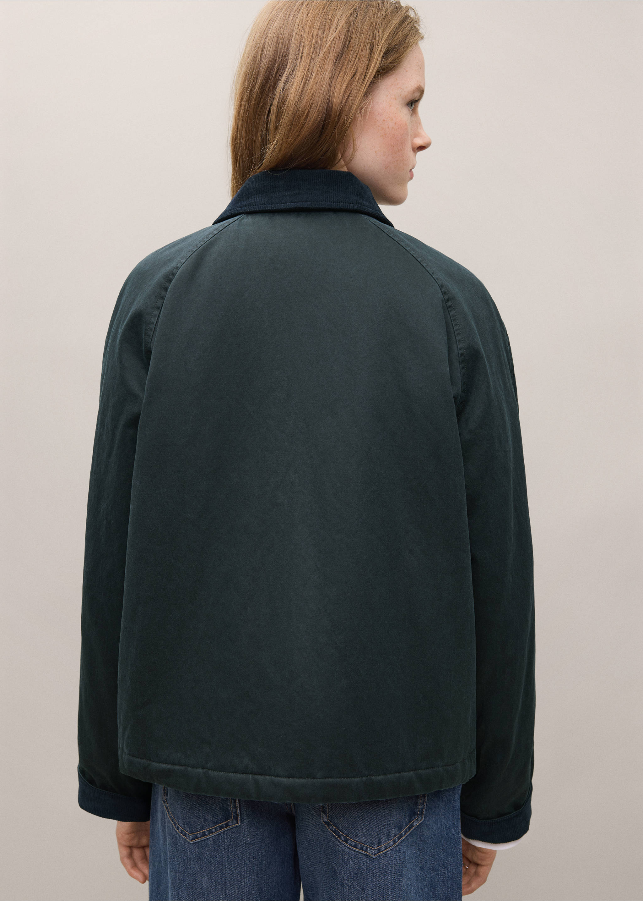 Dark green parka with contrasting collar, back view., Navy. Ref: 37035152-01.