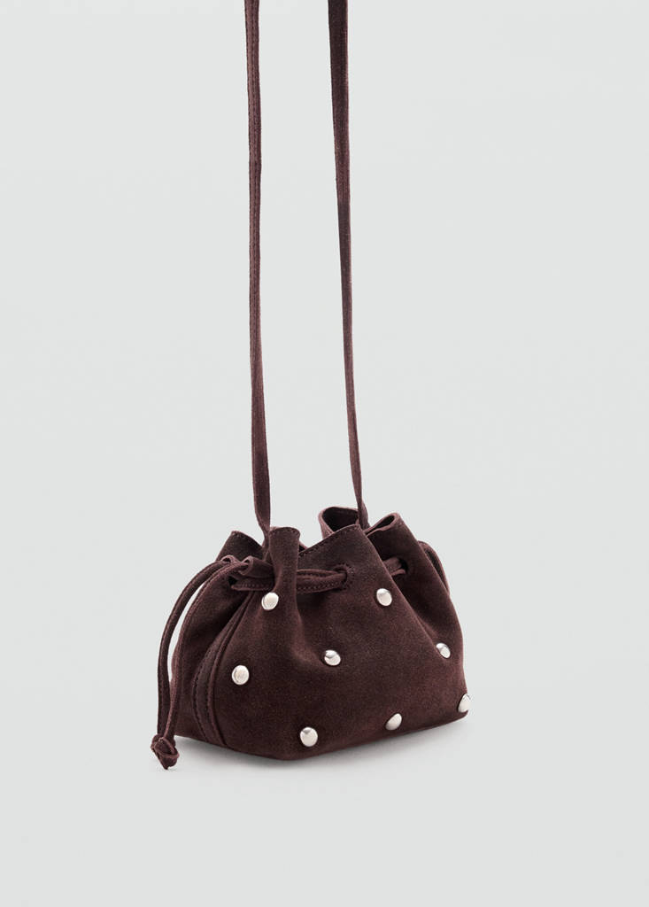 Mini leather bucket bag — Chocolate