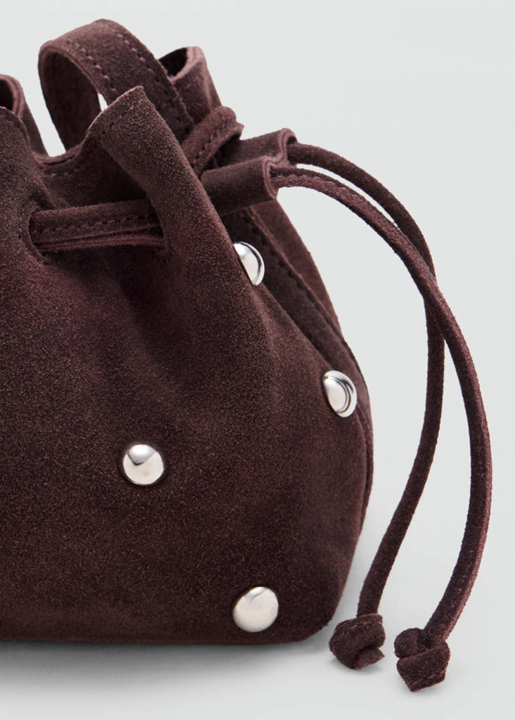 Mini leather bucket bag — Chocolate