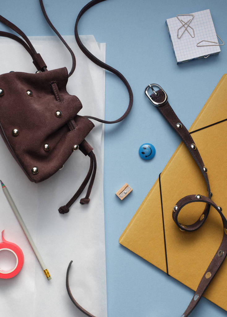 Mini leather bucket bag — Chocolate