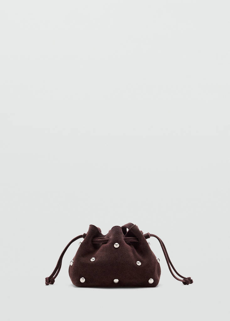 Mini leather bucket bag — Chocolate