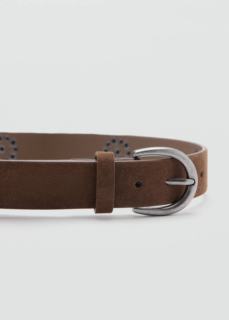 Stud leather belt — Brown