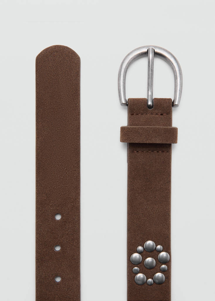 Stud leather belt — Brown