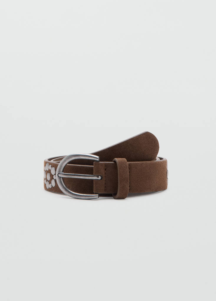 Stud leather belt — Brown