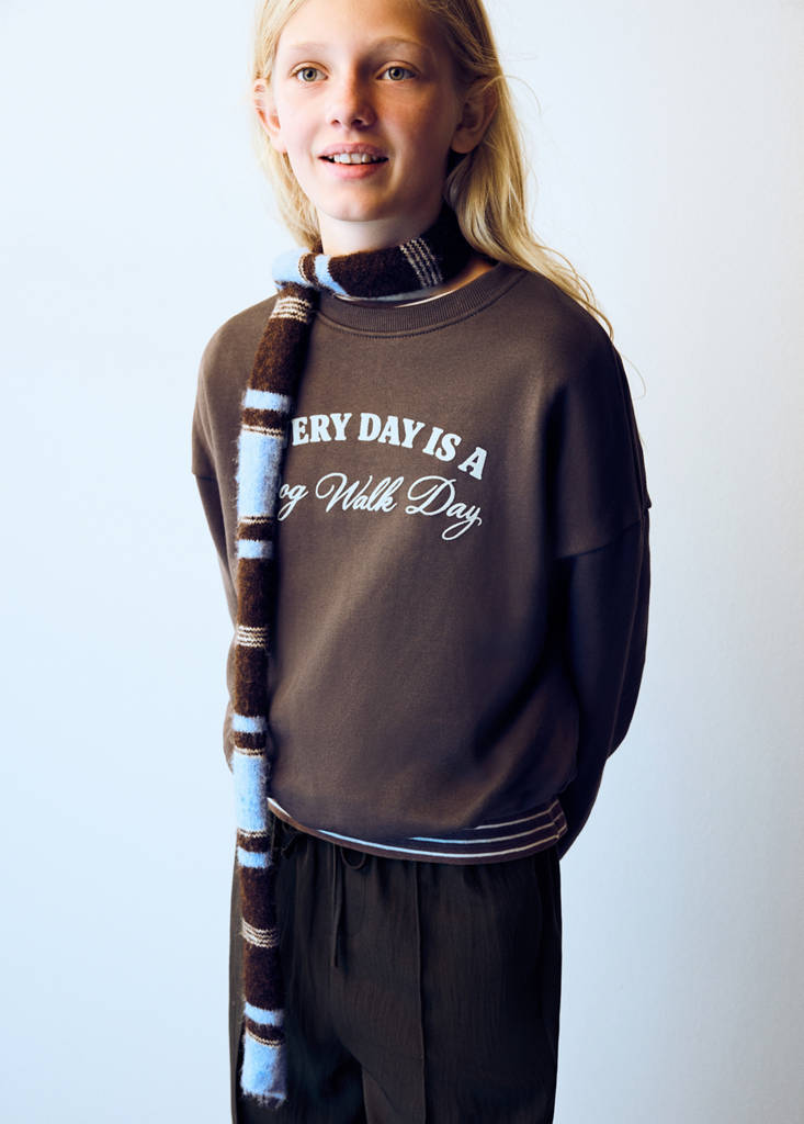 Printed sweatshirt with shirred hem — Brown