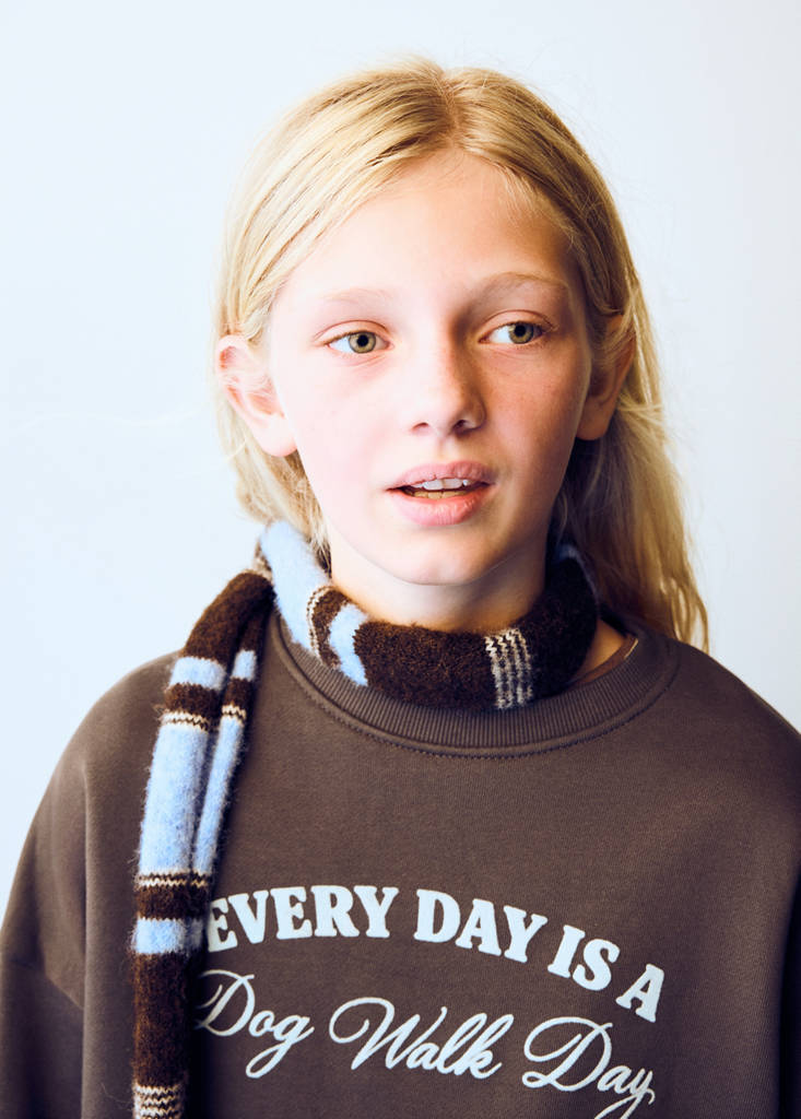 Printed sweatshirt with shirred hem — Brown