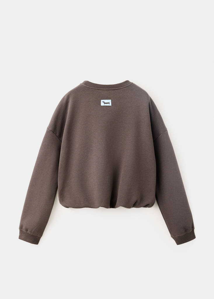 Printed sweatshirt with shirred hem — Brown