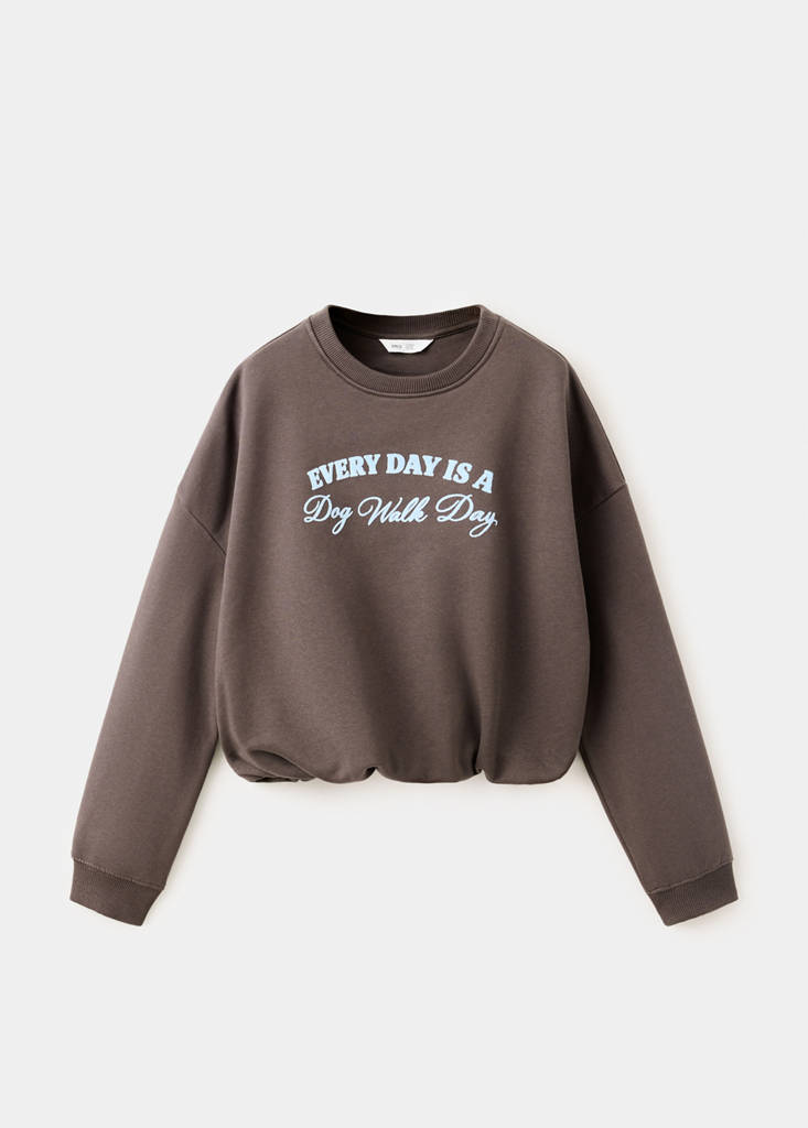 Printed sweatshirt with shirred hem — Brown