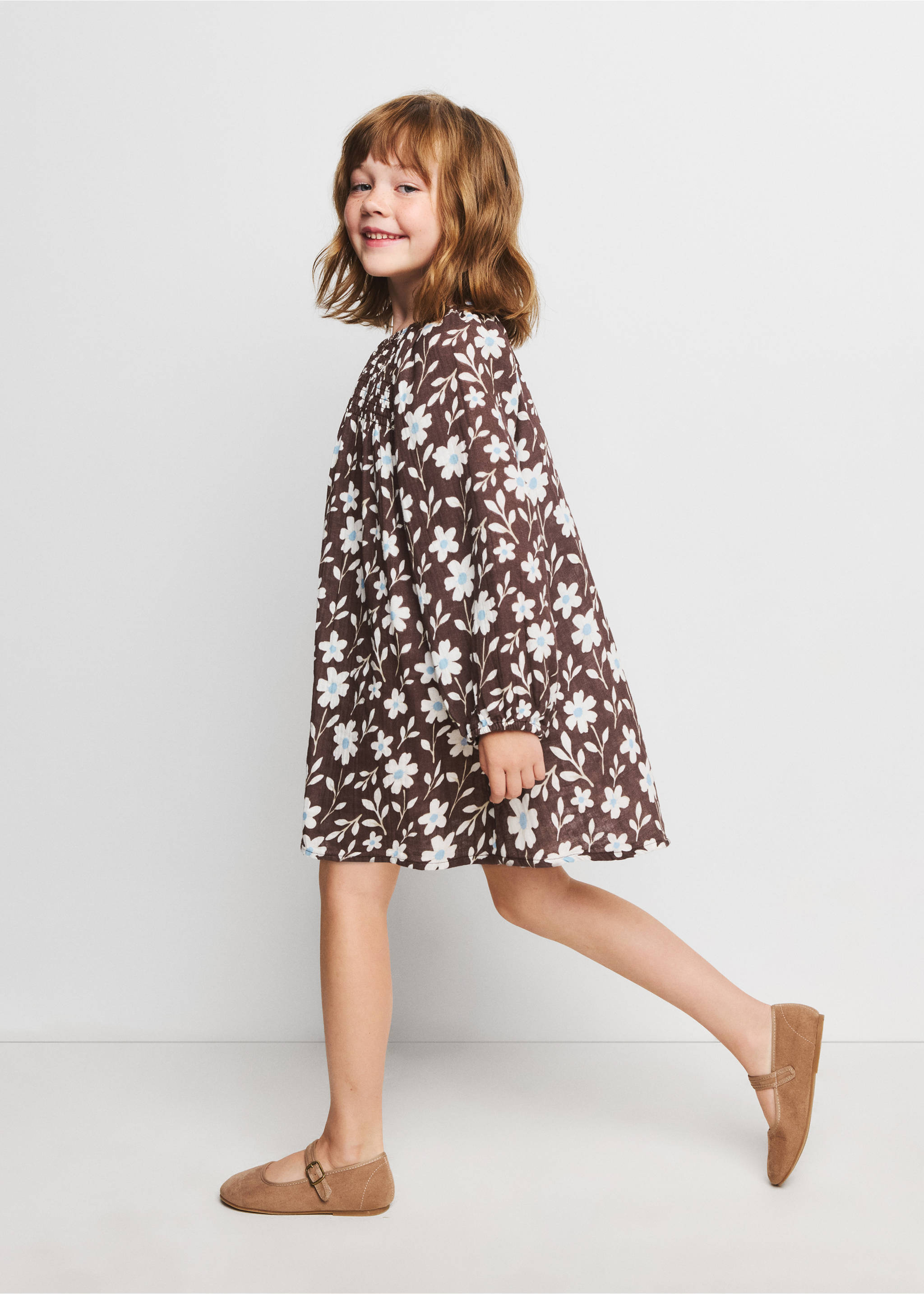 Kleid mit Blumendruck - Mittlere Ansicht, Braun. Ref: 37035164-00.